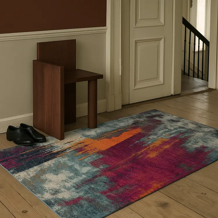 4' X 6' Gray Ivory And Magenta Abstract Area Rug