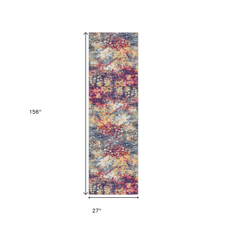 13' Blue And Gold Abstract Runner Rug