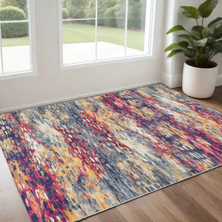 2' X 4' Blue and Ivory Abstract Area Rug