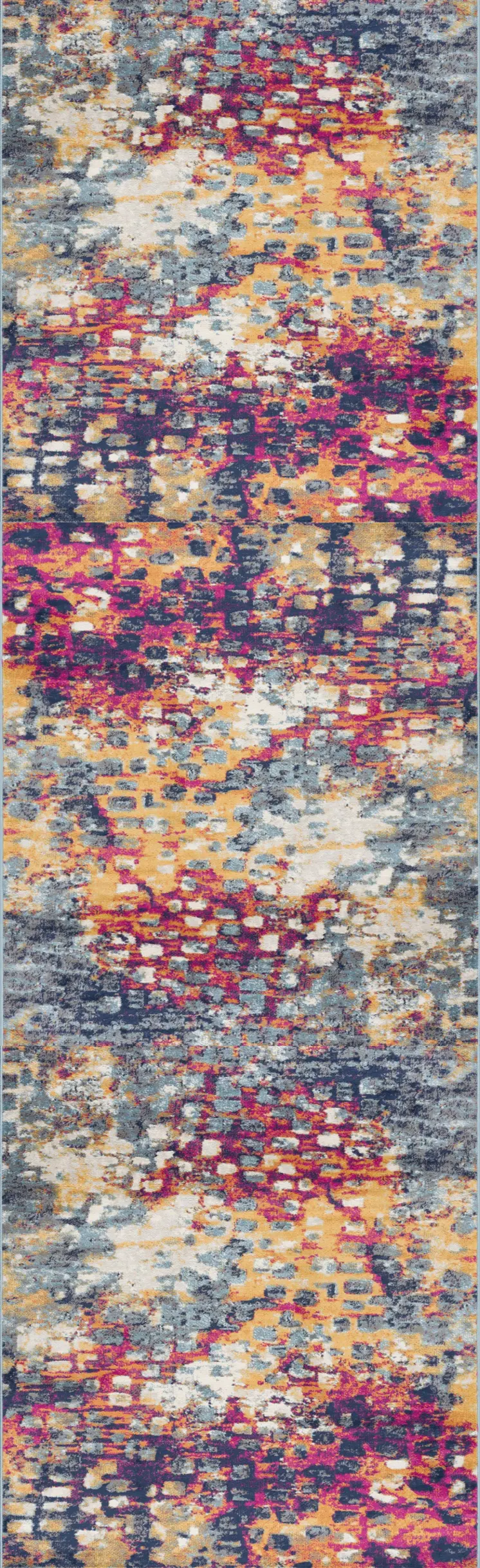 6' Blue And Ivory Abstract Runner Rug