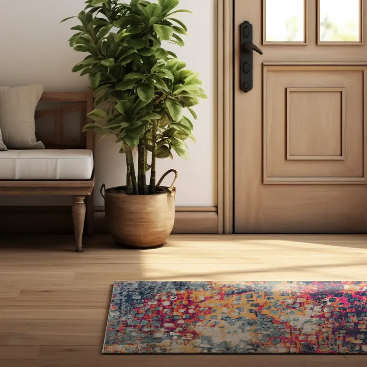 8' Blue And Ivory Abstract Runner Rug