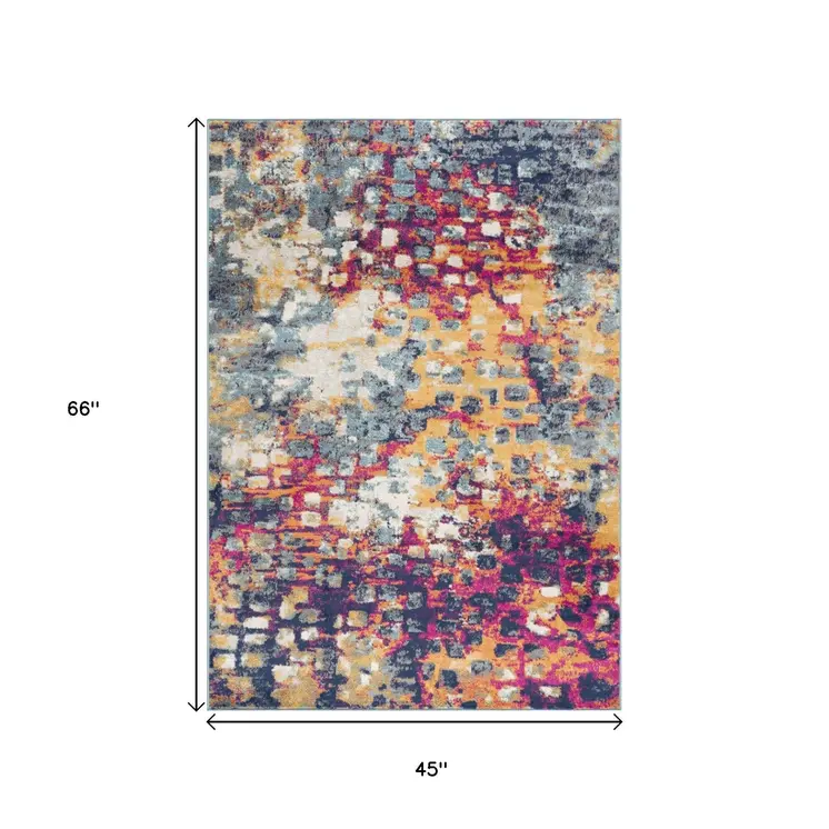4' X 6' Teal and Gold Abstract Washable Area Rug