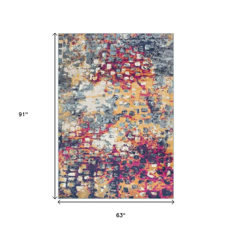 5' X 7' Blue and Gold Abstract Area Rug