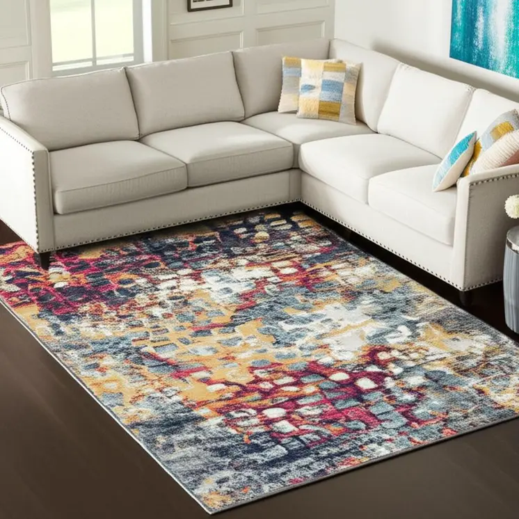 6' X 9' Blue and Ivory Abstract Area Rug