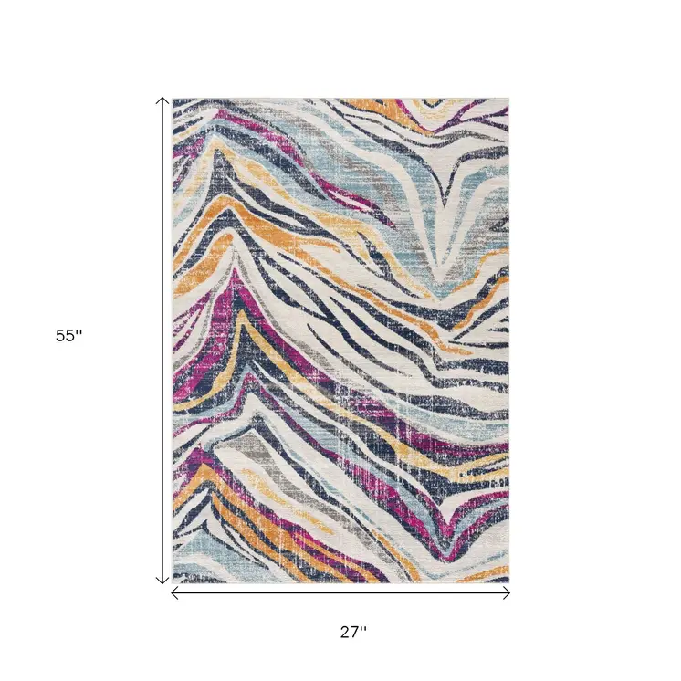 2' X 5' Blue and Gold Abstract Area Rug