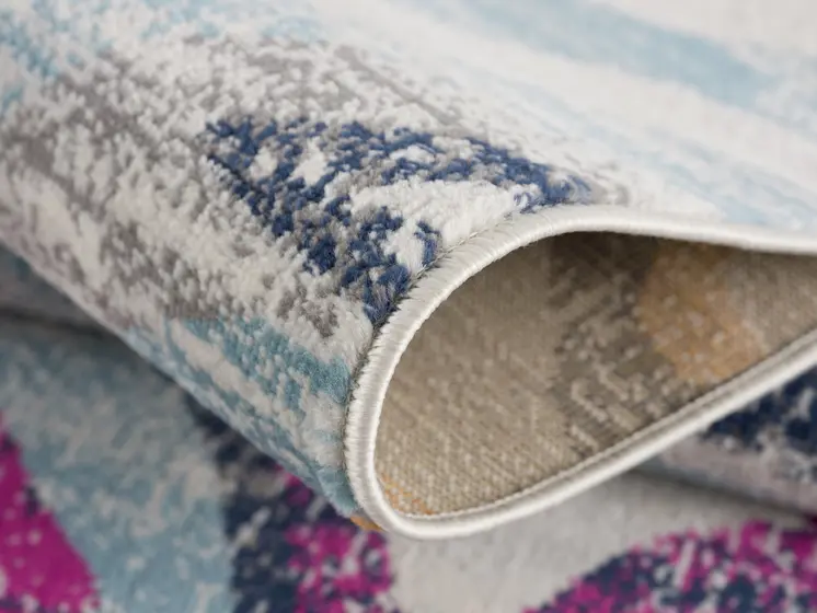 2' X 5' Blue and Gold Abstract Area Rug