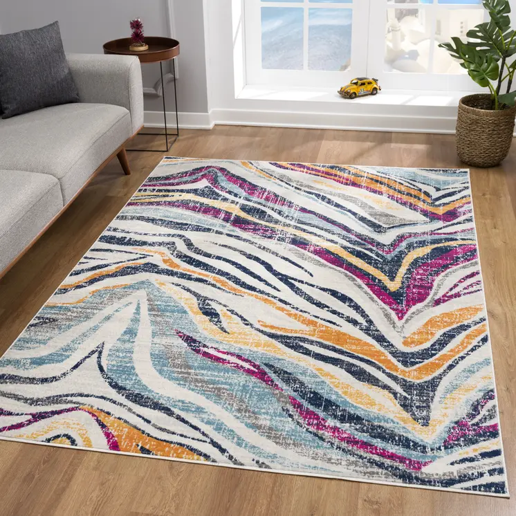 4' X 6' Blue and Gold Abstract Area Rug