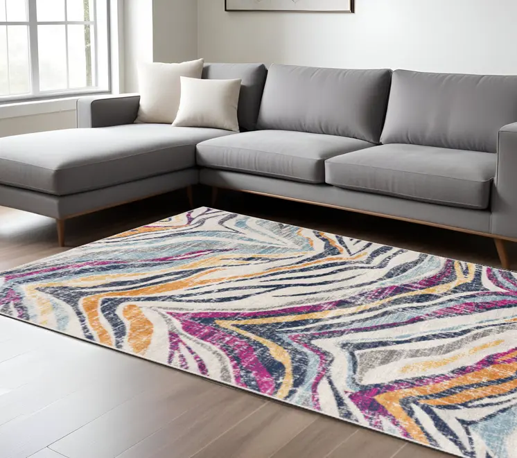 8' X 10' Blue and Gold Abstract Area Rug
