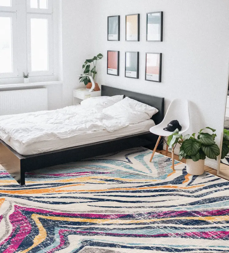 8' X 10' Blue and Gold Abstract Area Rug