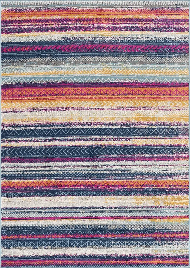10' Blue And Ivory Striped Runner Rug