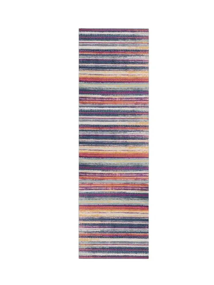 10' Blue And Ivory Striped Runner Rug