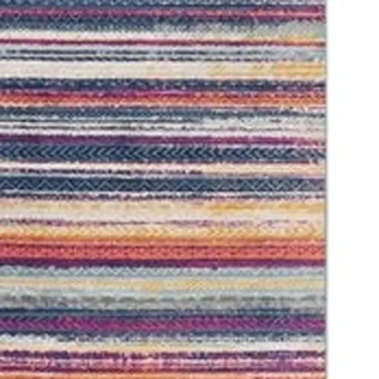 10' Blue And Ivory Striped Runner Rug