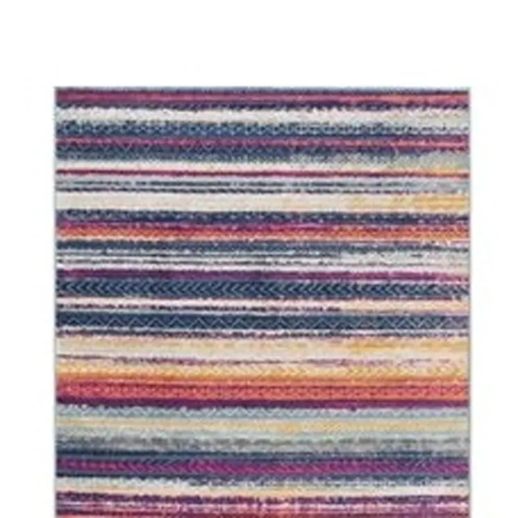 10' Blue And Ivory Striped Runner Rug