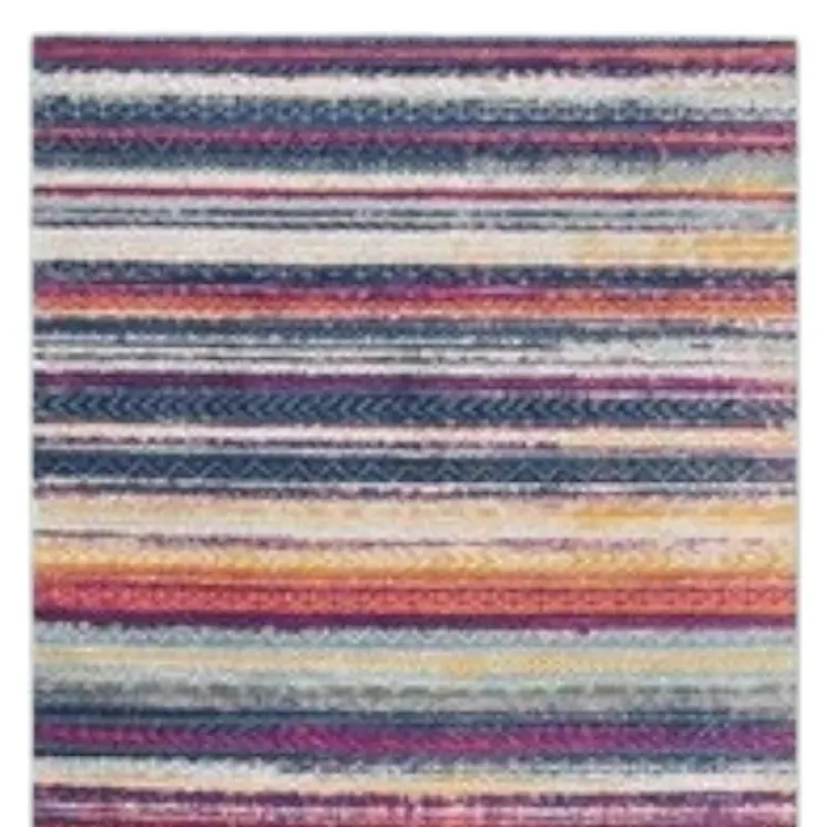 10' Blue And Ivory Striped Runner Rug