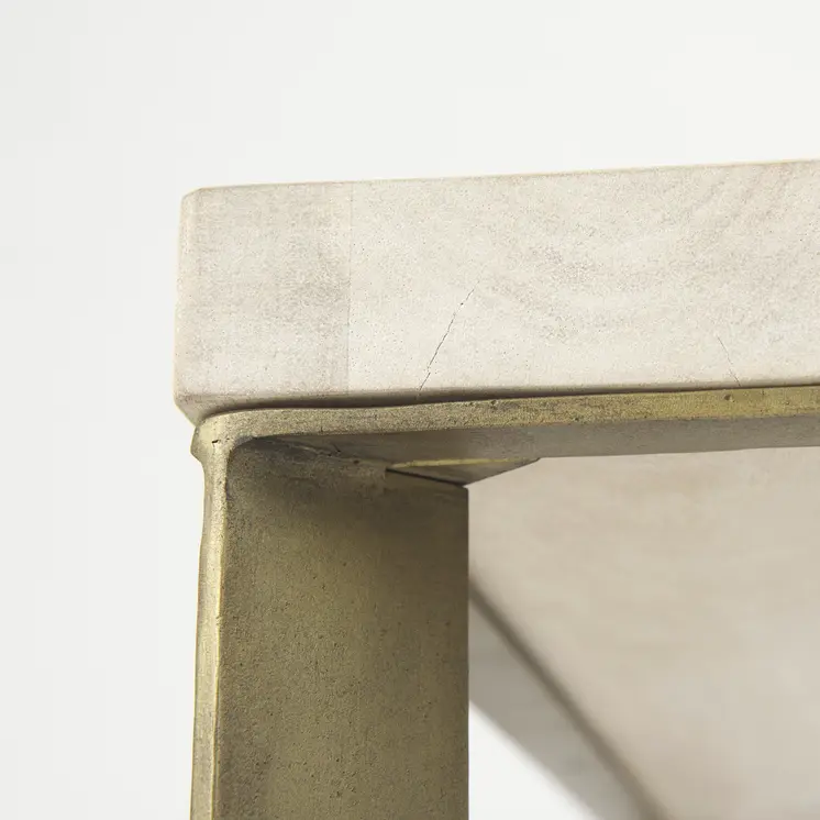 34" Beige Wood and Metal Square Coffee Table