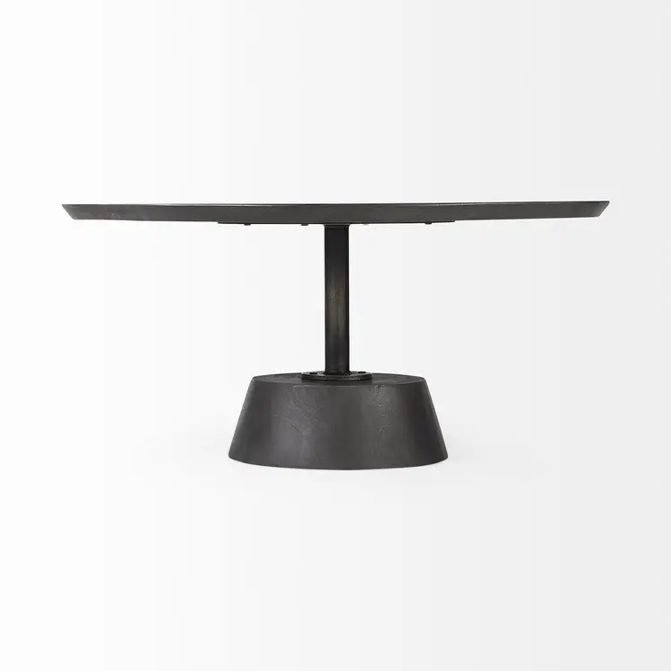 32" Dark Brown and Black Solid Wood and Iron Round Pedestal Coffee Table