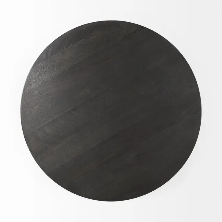 32" Dark Brown and Black Solid Wood and Iron Round Pedestal Coffee Table