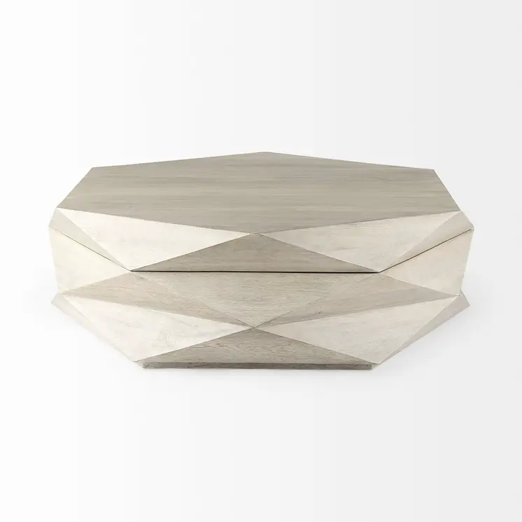48" Natural Solid Wood Hexagon Lift Top Solid Coffee Table