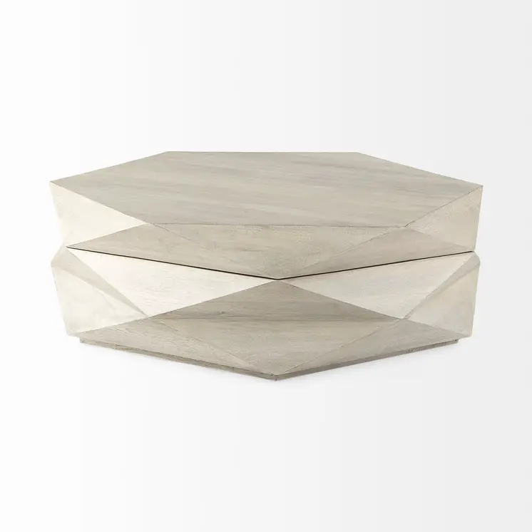 48" Natural Solid Wood Hexagon Lift Top Solid Coffee Table