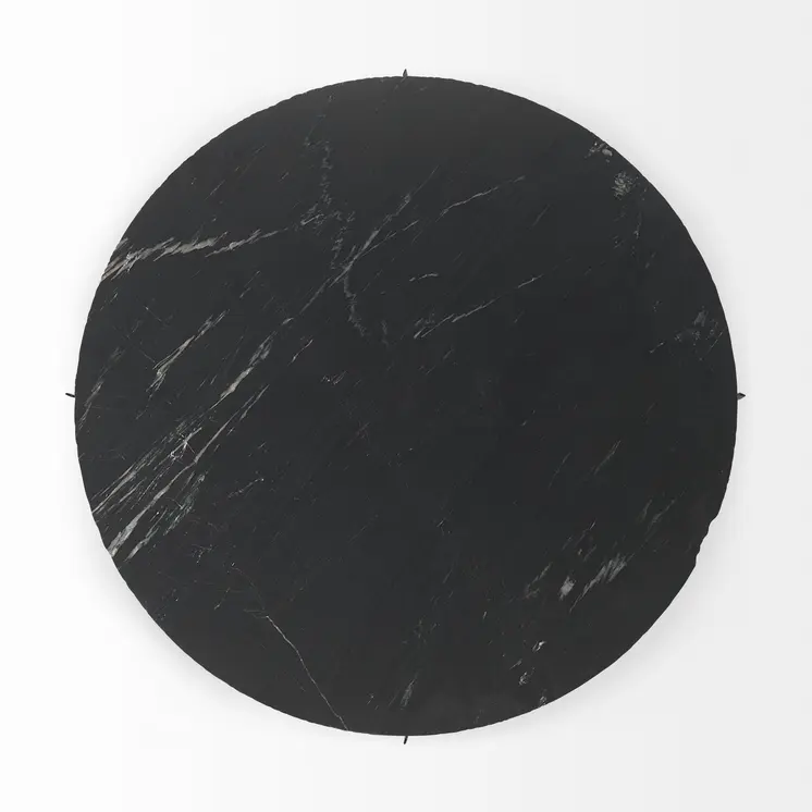 48" Black and Gold Genuine Marble and Iron Round Coffee Table