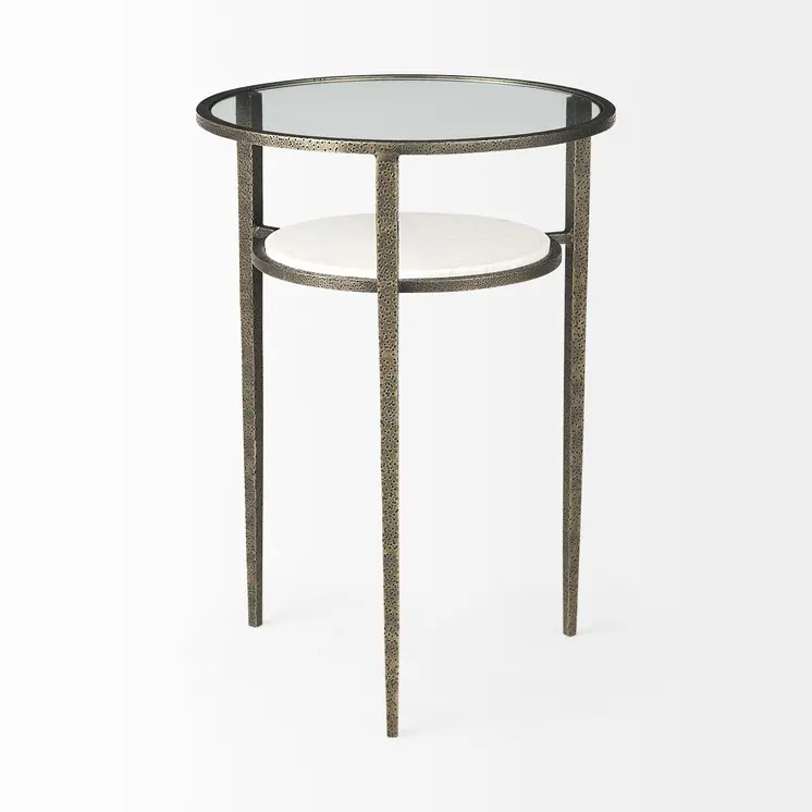 23" Bronze And Clear Glass And Metal Round End Table With Shelf