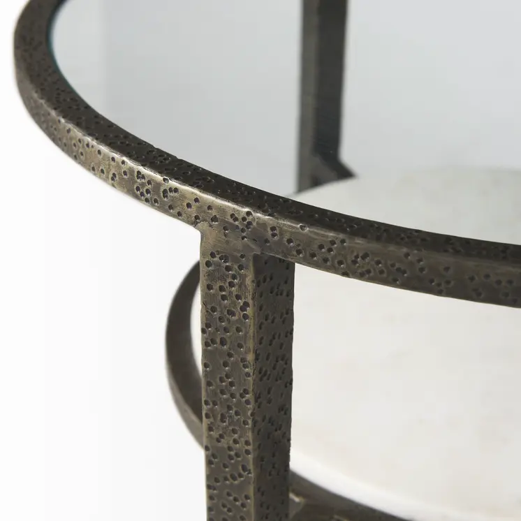23" Bronze And Clear Glass And Metal Round End Table With Shelf