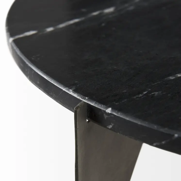 20" Black Marble Round End Table