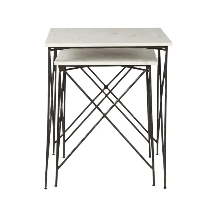 24" Bronze And White Marble Square End Table