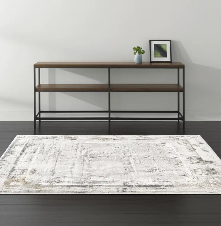 4' X 6' Gray and Ivory Abstract Power Loom Area Rug