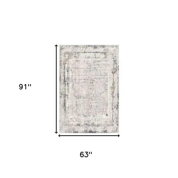 5' X 8' Gray and Ivory Abstract Power Loom Area Rug
