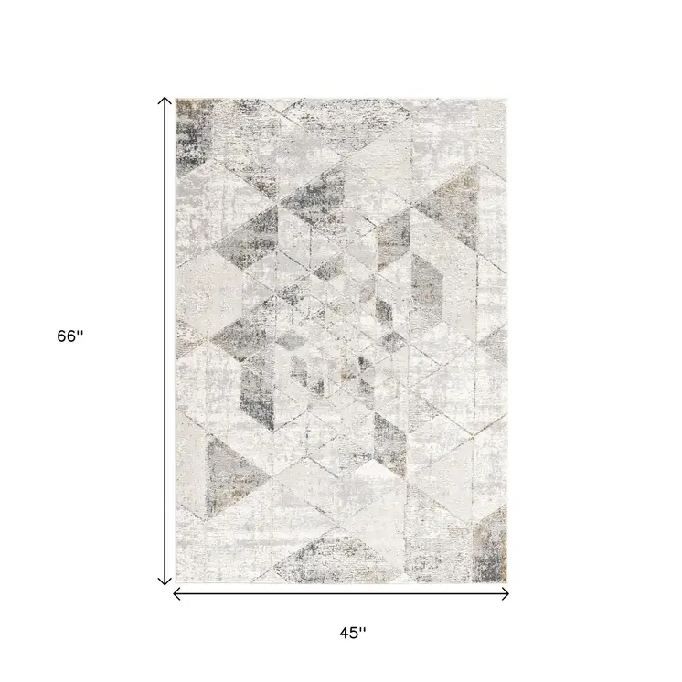 4' X 6' Gray and Ivory Abstract Power Loom Area Rug