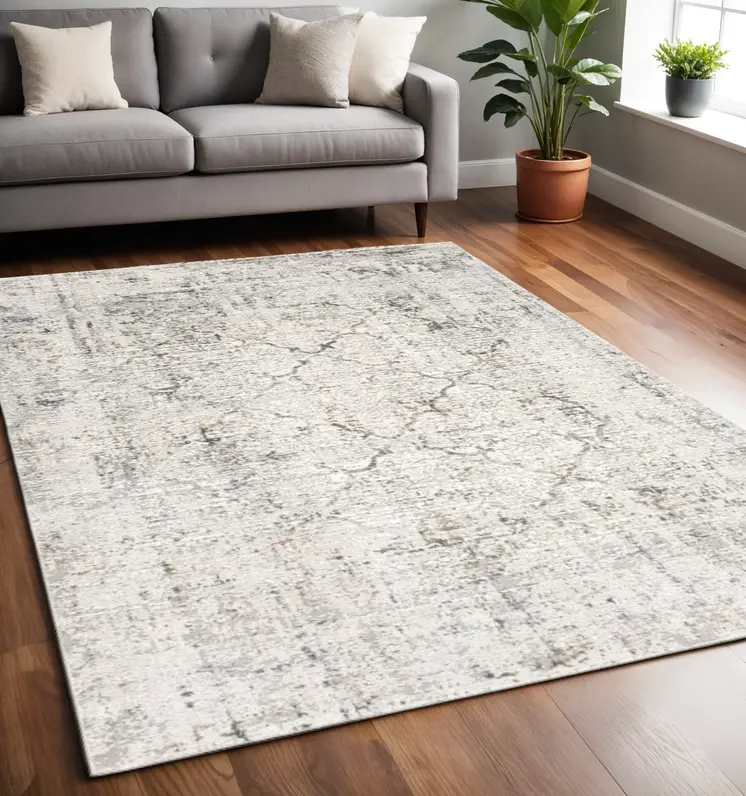 5' X 7' Gray and Ivory Abstract Area Rug