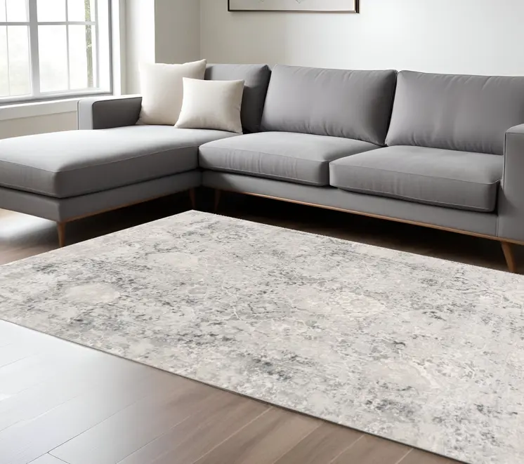 8' X 10' Gray and Ivory Abstract Area Rug