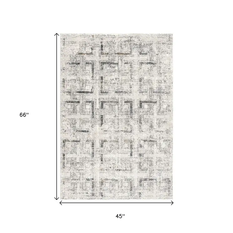4' X 6' Gray and Ivory Abstract Power Loom Area Rug