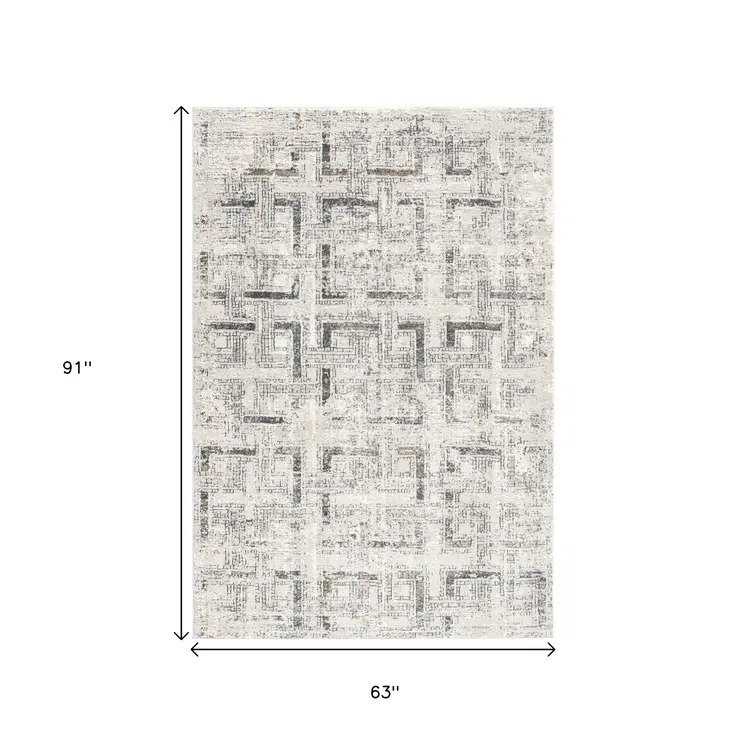 5' X 8' Gray and Ivory Abstract Power Loom Area Rug