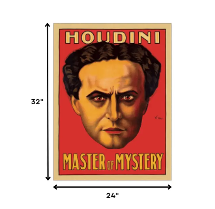 24" X 32" Houdini Master Of Mystery Vintage Magic Poster Wall Art