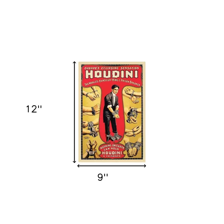 9" X 12" Houdini Handcuff King Vintage Magic Poster Wall Art