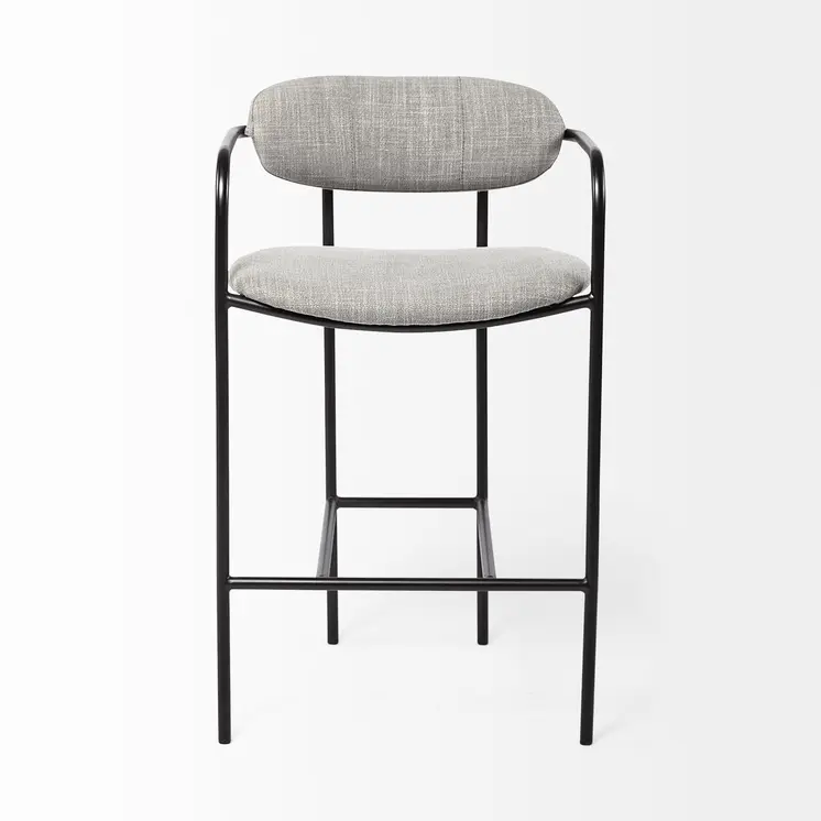 27" Gray And Black Upholstered And Metal Counter Height Bar Chair