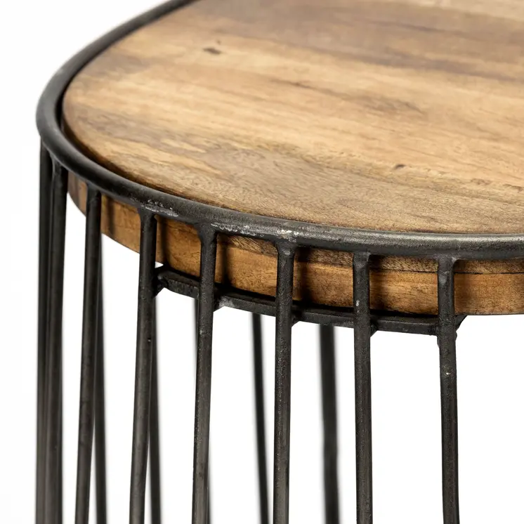 29" Black Solid Wood and Metal Backless Bar Chair