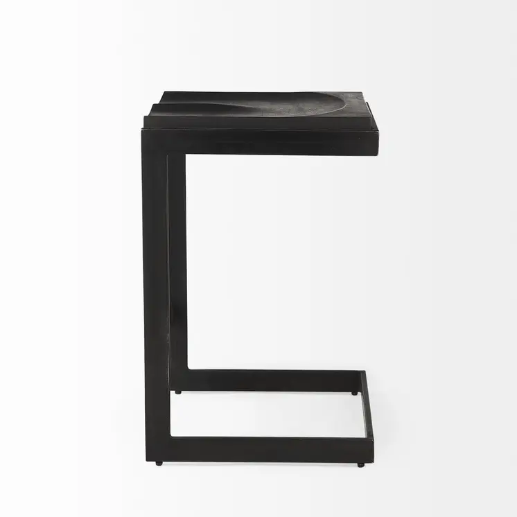 26" Black Solid Wood and Metal Backless Counter Height Bar Chair