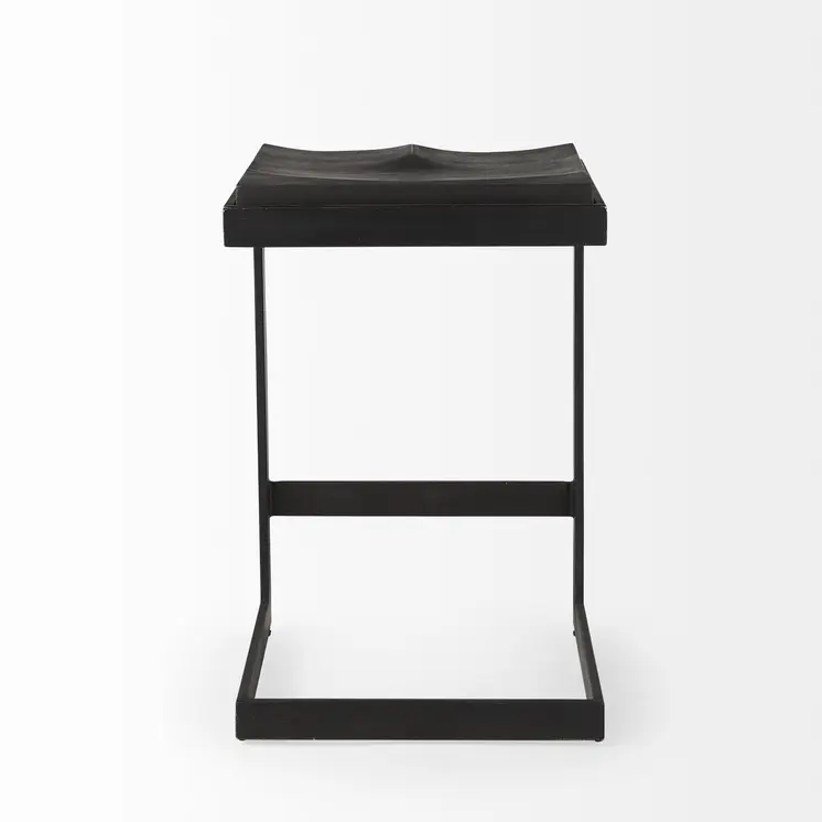 26" Black Solid Wood and Metal Backless Counter Height Bar Chair