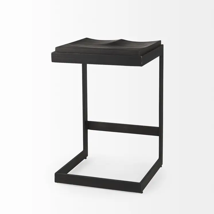 26" Black Solid Wood and Metal Backless Counter Height Bar Chair
