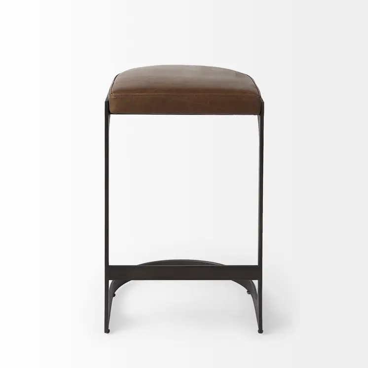 29" Black Leather and Metal Backless Bar Chair