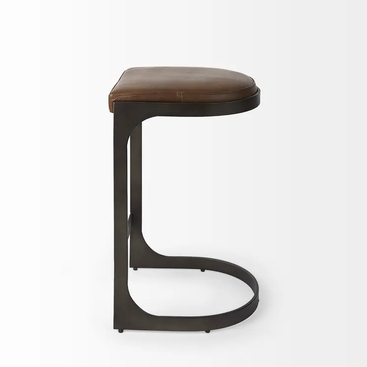 29" Black Leather and Metal Backless Bar Chair