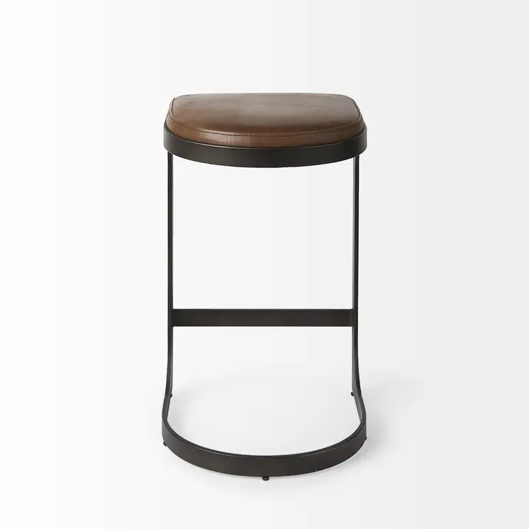 29" Black Leather and Metal Backless Bar Chair