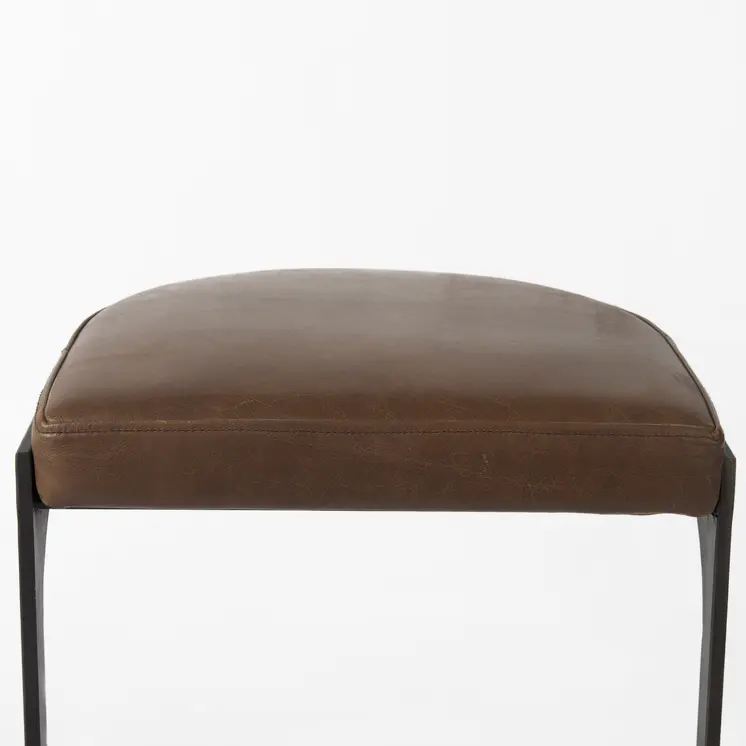 29" Black Leather and Metal Backless Bar Chair