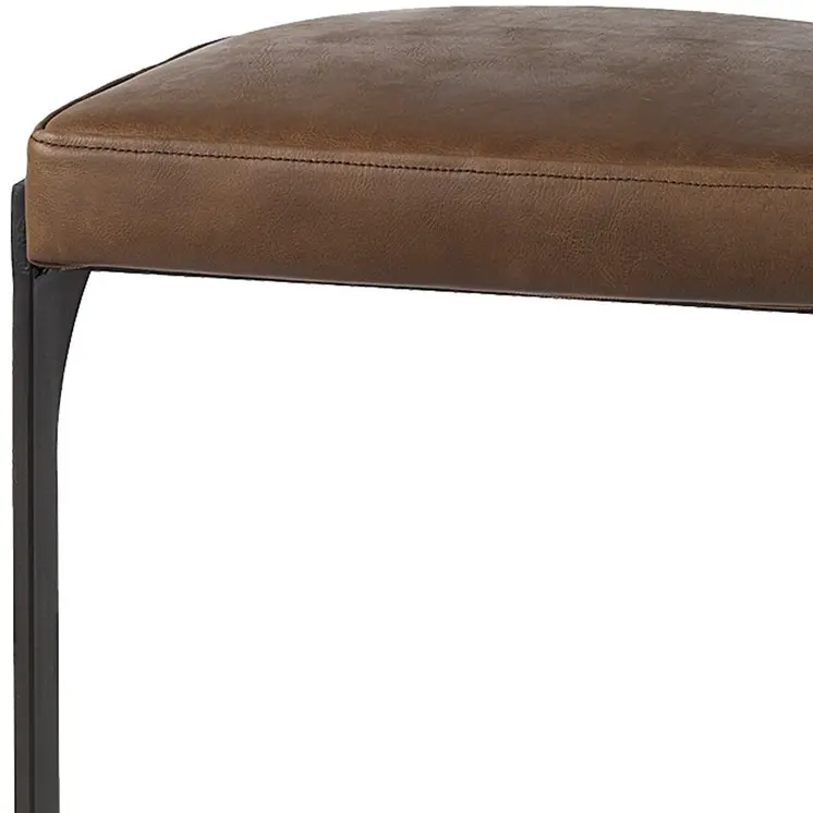 35" Black Leather and Metal Backless Bar Chair