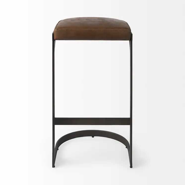 35" Black Leather and Metal Backless Bar Chair