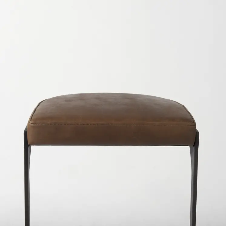 35" Black Leather and Metal Backless Bar Chair