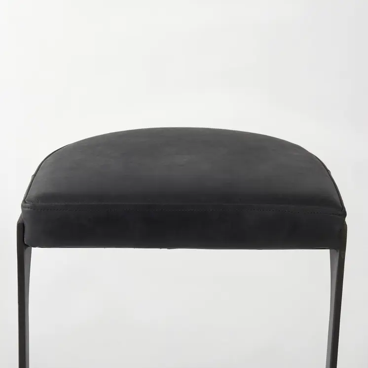 35" Black Leather and Metal Backless Bar Chair